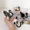 1–2 Stück, 250 ml, niedliche schwarze Katze, Glas-Kaffeetasse, Handgriff, Tierform, Milch, Wasser, Saft, Tassen, Teetasse, japanischer Stil, Geschenk 3