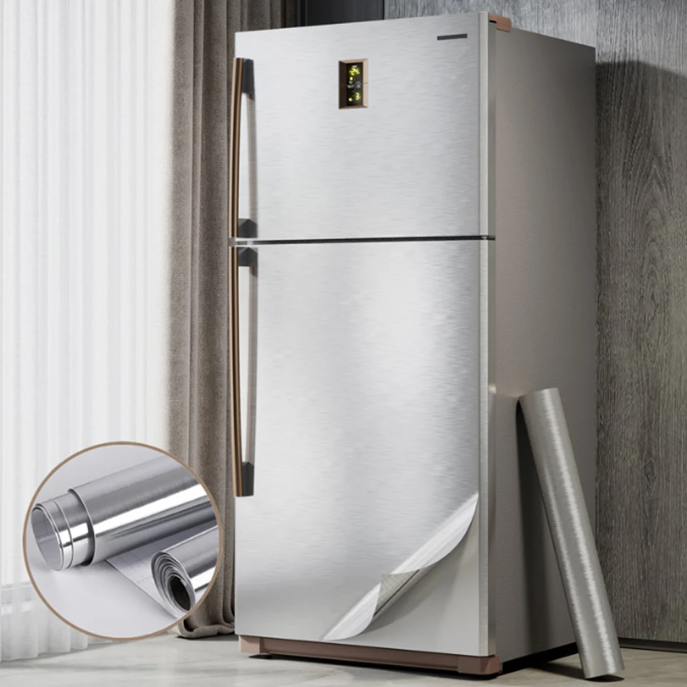 40 cm PVC-wasserdichte Vinyl-Tapete, Edelstahl, gebürstetes Silber, abnehmbare Folie für Küche, Aufzug, Haushaltsgeräte, ölbeständiges Dekor