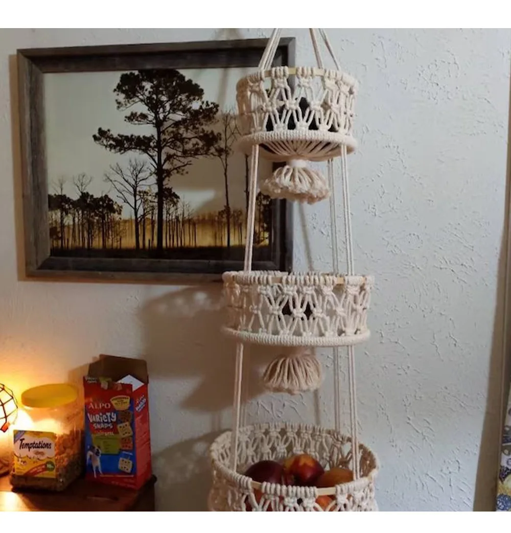 Obst-Pflanzen-Hängekorb, gewebter Wandteppich, Raumdekoration, Heim- und Dekoration für Schlafzimmer, Wandkunst, Ästhetik, Ornamente, Bohemian-Stil 6