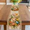 1 Stück Frühlings-Osterhasen Blumenei Tischläufer aus Leinen mit 2D-Druck, Dekoratives Geschenk für Esstisch, Küche, Wohnzimmer, Heimdekoration 2
