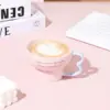 SOLECASA Keramikbecher Macaron-Serie Kaffeetasse und Untertasse Set Multifunktionale Wasserbecher Rosa Blau Home Breakfast Kaffeetassen 4