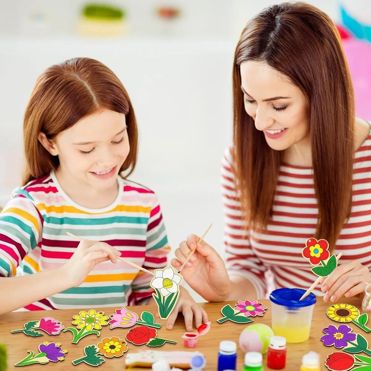 10 stücke Frühlings blume hängen Ornament Rose Sonnenblume Holz anhänger für Frühling Haupt dekorationen DIY Malerei Geschenke Verpackung 5