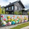 VIKAMA Oster-Tulpen-Wandteppich, niedlicher Hase, für den Außenbereich, Zaun, Garten, Festival-Dekoration, Hintergrund, Wanddekoration, Raumdekoration