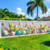 VIKAMA Oster-Tulpen-Wandteppich, niedlicher Hase, für den Außenbereich, Zaun, Garten, Festival-Dekoration, Hintergrund, Wanddekoration, Raumdekoration 6