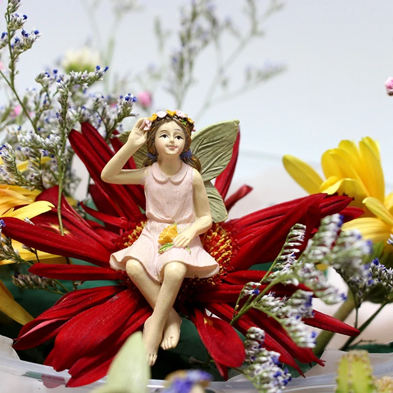 1 Set verzauberte Feengartenornamente, skurrile Blumenfeenstatuen aus Kunstharz für Topfpflanzen und Heimdekoration 6