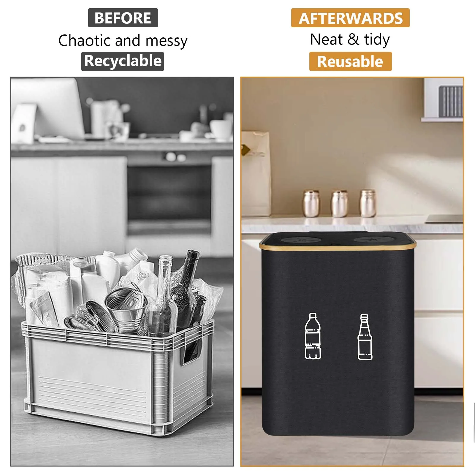 Faltbarer Recyclingbehälter für Glasflaschen, Plastikflaschen, Dosen, 600D Oxford-Stoff, abnehmbarer Innensack, Müllbehälter für drinnen und draußen 6