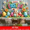 VIKAMA Oster-Dekoration mit Niedlichem Hase und Osterei, Türdekoration, Wandbehang, Holzzaun, Blumenarrangement für Wohnzimmer und Zimmerdekoration 4