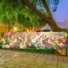 VIKAMA Oster-Tulpen-Wandteppich mit Niedlichem Hase, Blumenfeld und Ostereiern, Banner für Wohnzimmer, Sofa-Hintergrund, Raumdekoration 3