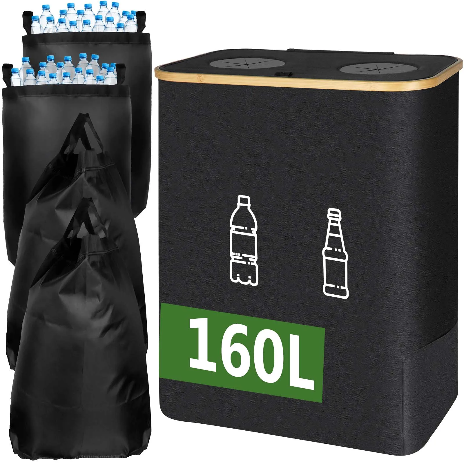 Faltbarer Recyclingbehälter für Glasflaschen, Plastikflaschen, Dosen, 600D Oxford-Stoff, abnehmbarer Innensack, Müllbehälter für drinnen und draußen