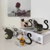 1–2 Stück, 250 ml, niedliche schwarze Katze, Glas-Kaffeetasse, Handgriff, Tierform, Milch, Wasser, Saft, Tassen, Teetasse, japanischer Stil, Geschenk