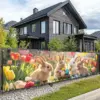 VIKAMA Oster-Tulpen-Wandteppich mit Niedlichem Hase, Blumenfeld und Ostereiern, Banner für Wohnzimmer, Sofa-Hintergrund, Raumdekoration 1