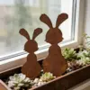 [2D Flach] 2 Stück Rustikale Gusseisen Hasen Gartenstecker - Rostmetall Hasen-Skulpturen Geeignet für Ostern, Frühling, Outdoor/Deko 6