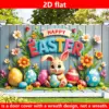 VIKAMA Oster-Dekoration mit Niedlichem Hase und Osterei, Türdekoration, Wandbehang, Holzzaun, Blumenarrangement für Wohnzimmer und Zimmerdekoration