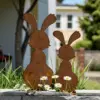 [2D Flach] 2 Stück Rustikale Gusseisen Hasen Gartenstecker - Rostmetall Hasen-Skulpturen Geeignet für Ostern, Frühling, Outdoor/Deko 2