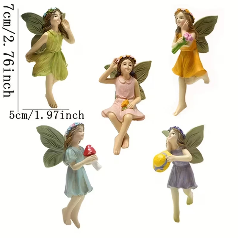 1 Set verzauberte Feengartenornamente, skurrile Blumenfeenstatuen aus Kunstharz für Topfpflanzen und Heimdekoration