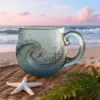 Seeglas-Wellenbecher, mundgeblasene Ozeanwellen-Glasbecher, einzigartige strukturierte Strand-Themenbecher für Tee, Wein, handgefertigt, Meerinspektion 3