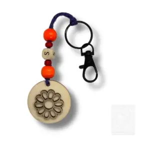 Nachhaltiger Frühlings-Schlüsselanhänger mit Holz Blumenmotiv rund