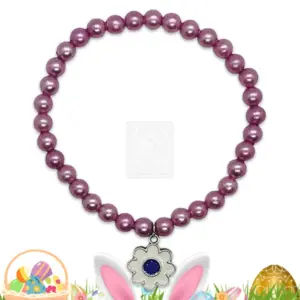 Osterarmband mit lila Perlen und Blumenanhänger