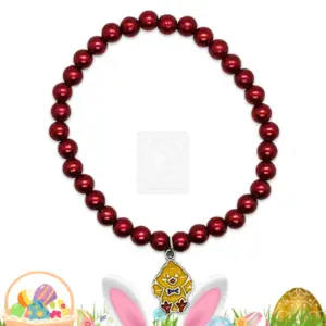 Osterarmband mit roten Perlen und Kükenanhänger