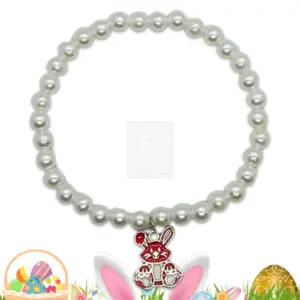 Osterarmband mit weißen Perlen und Hasenanhänger