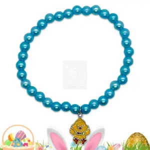 Osterarmband mit türkisfarbenen Perlen und Kükenanhänger