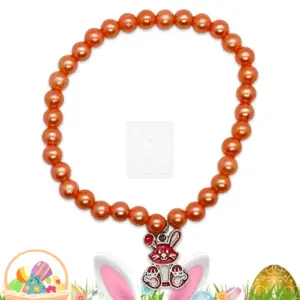 Osterarmband mit orangefarbenen Perlen und Hasenanhänger