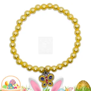 Osterarmband mit gelben Perlen und Schmetterlingsanhänger