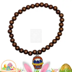 Osterarmband mit braunen Perlen und Osterkorb Anhänger