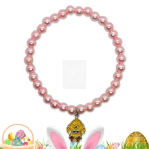 Osterarmband mit rosafarbenen Perlen und Kükenanhänger