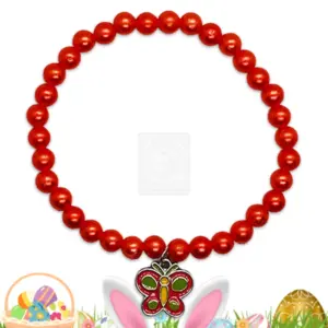 Osterarmband mit roten Perlen und Schmetterlingsanhänger