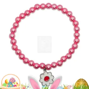 Osterarmband mit pinkfarbenen Perlen und Blumenanhänger