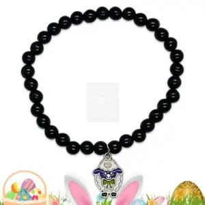 Osterarmband mit schwarzen Perlen und Schafanhänger