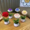 1/2/4 Stück DIY Handgewebte Mini-Topfblume Rose Büro Schreibtisch Dekorative Topfpflanzen Wollfaden Fertigprodukt Heimdekoration 4