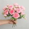30cm Rosenrosa Seiden-Pfingstrosenstrauß Künstliche Blumen 5 Große Köpfe 4 Kleine Knospen Braut Hochzeit Heimdekoration Kunstblumen 5