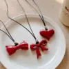 Neue Rote Herz Bogen Anhänger Halskette für Frauen Mädchen Kristall Halskette Schwarz Leder Seil Kette Halsketten Y2k Schmuck Freund Geschenk