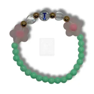 Personalisiertes Blumen Armband Mint mit Buchstabe I