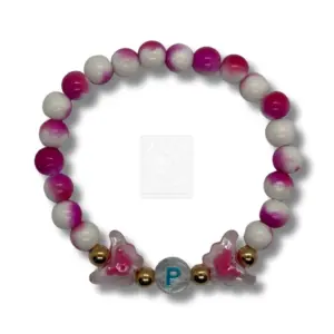 Personalisiertes Schmetterling Armband Pink Weiß mit Buchstabe P