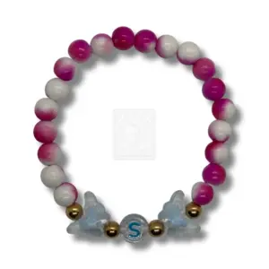 Personalisiertes Schmetterling Armband Pink Weiß mit Buchstabe S
