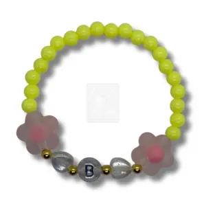Personalisiertes Blumen Armband Neon Gelb mit Buchstabe B