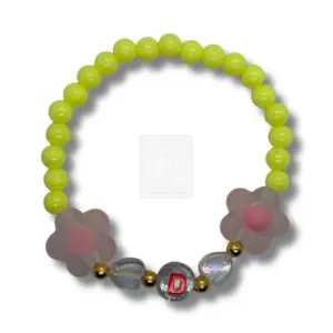 Personalisiertes Blumen Armband Neon Gelb mit Buchstabe D