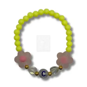 Personalisiertes Blumen Armband Neon Gelb mit Buchstabe C