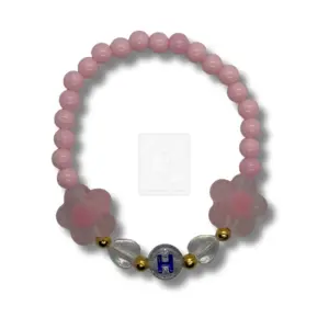 Personalisiertes Blumen Armband Rosa mit Buchstabe H