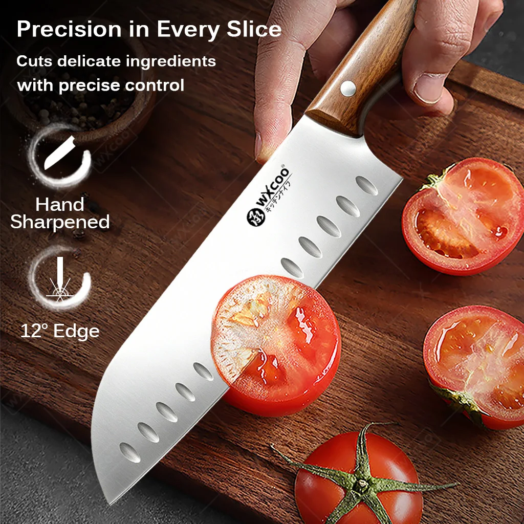 WXCOO Santoku-Messer Japanisches Küchenmesser Fleischbeil Handgefertigtes Schneidemesser für Metzger Fleisch Gemüse Fisch Kochutensilien 3