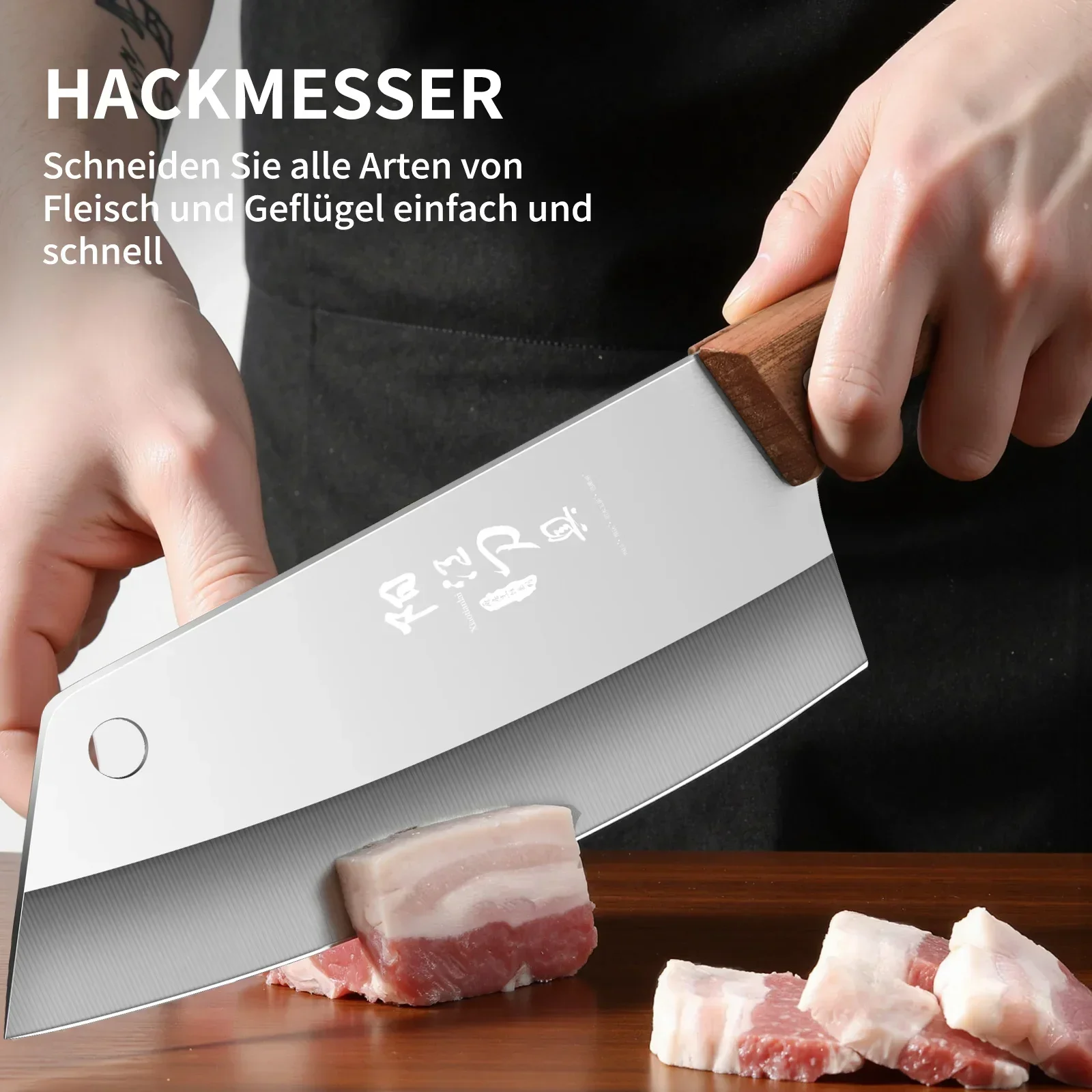 Professionelles Kochmesser- und Hackmesser-Set – Küchenmesser aus Edelstahl mit Holzgriff zum Kochen, Camping, Grillen, Geschenk 2