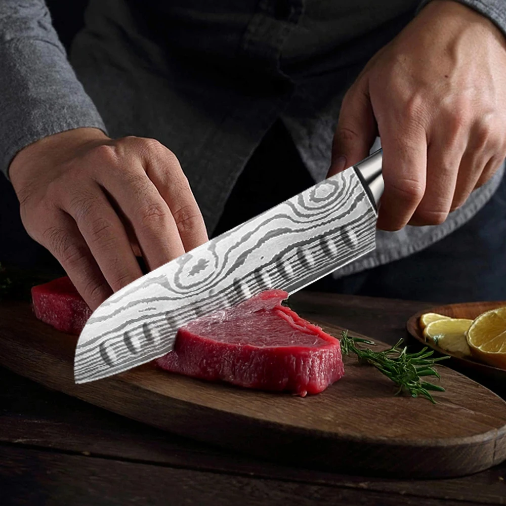 Professionelles 8-Zoll Santoku-Messer, Küchenmesser, Kochmesser mit Stahlklinge, Perfekt für Kulinarik-Enthusiasten, Kochzubehör 3