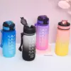 Motivierende Wasserflasche 600ml Auslaufsichere Sportflasche mit Zeitmarkierung Strohhalm Mattierte Farbverlauf-Trinkflasche 5