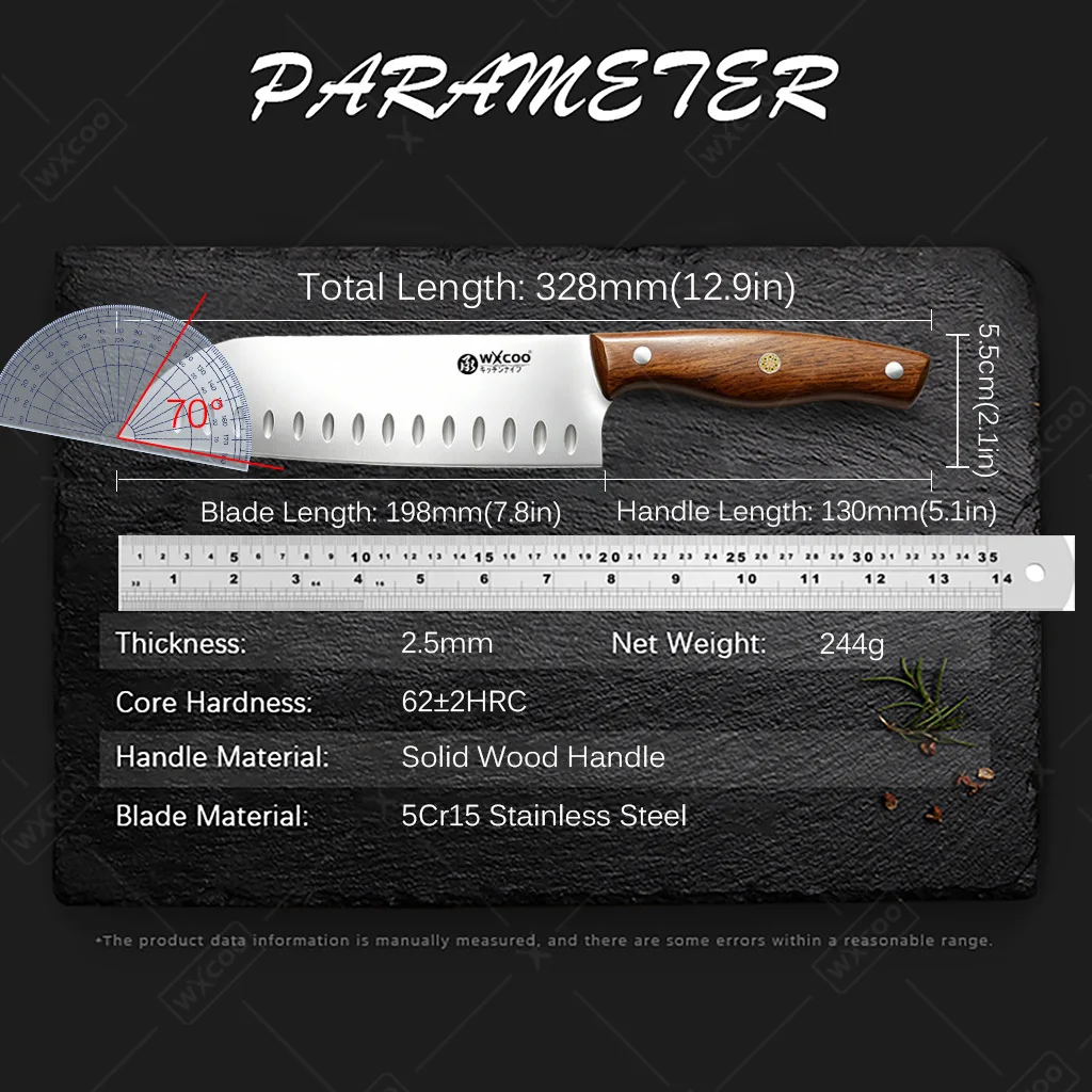 WXCOO Santoku-Messer Japanisches Küchenmesser Fleischbeil Handgefertigtes Schneidemesser für Metzger Fleisch Gemüse Fisch Kochutensilien 5