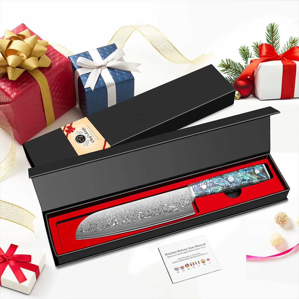 Damaskus Santoku-Messer, VG-10 Kernstahl 67 Lagen Professionelles Fleischmesser, Scharfe Klinge Santoku Küchenmesser mit Ergonomischem Griff 6