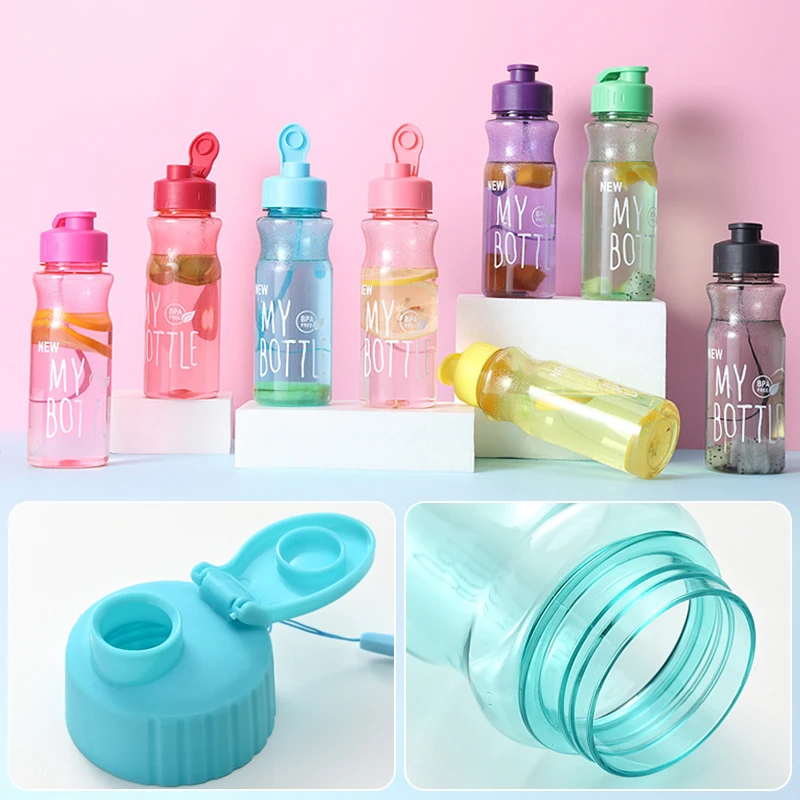 650 ml transparente und tragbare auslaufsichere Shaker-Sportwasserflasche mit Deckel für Schule, Fitnessstudio, Reisen, Mädchen, Jungen, BPA-frei 3