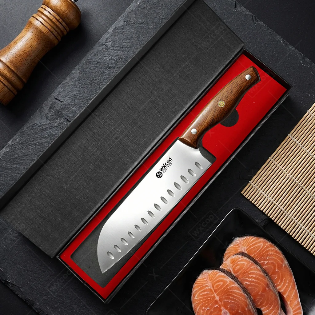 WXCOO Santoku-Messer Japanisches Küchenmesser Fleischbeil Handgefertigtes Schneidemesser für Metzger Fleisch Gemüse Fisch Kochutensilien 2